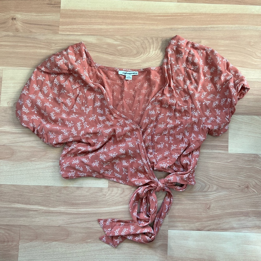 American Eagle Outfitters Floral Wrap Blouse - Dusty Pink